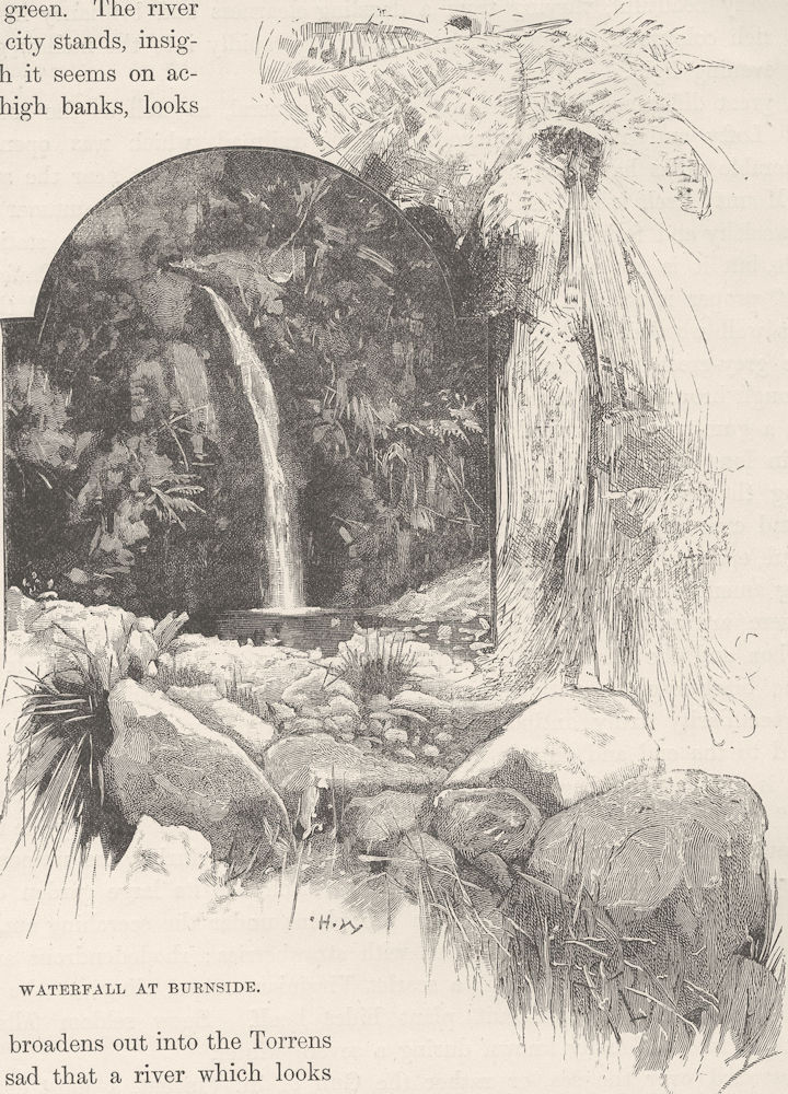 AUSTRALIA. Mount Lofty. Waterfall, Burnside 1890 old antique print picture