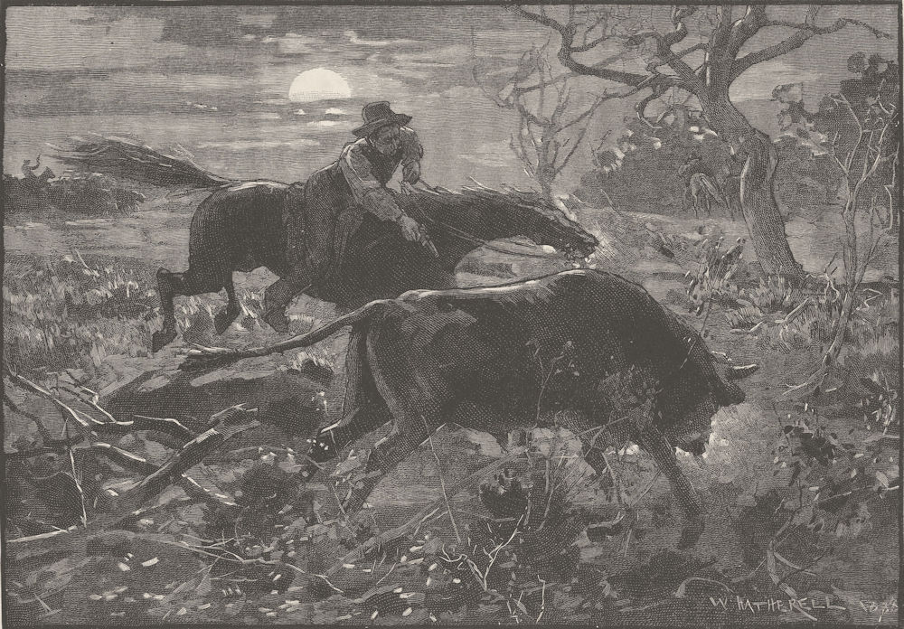 AUSTRALIA. Jack Seymour. bulls are off! 1890 old antique vintage print picture