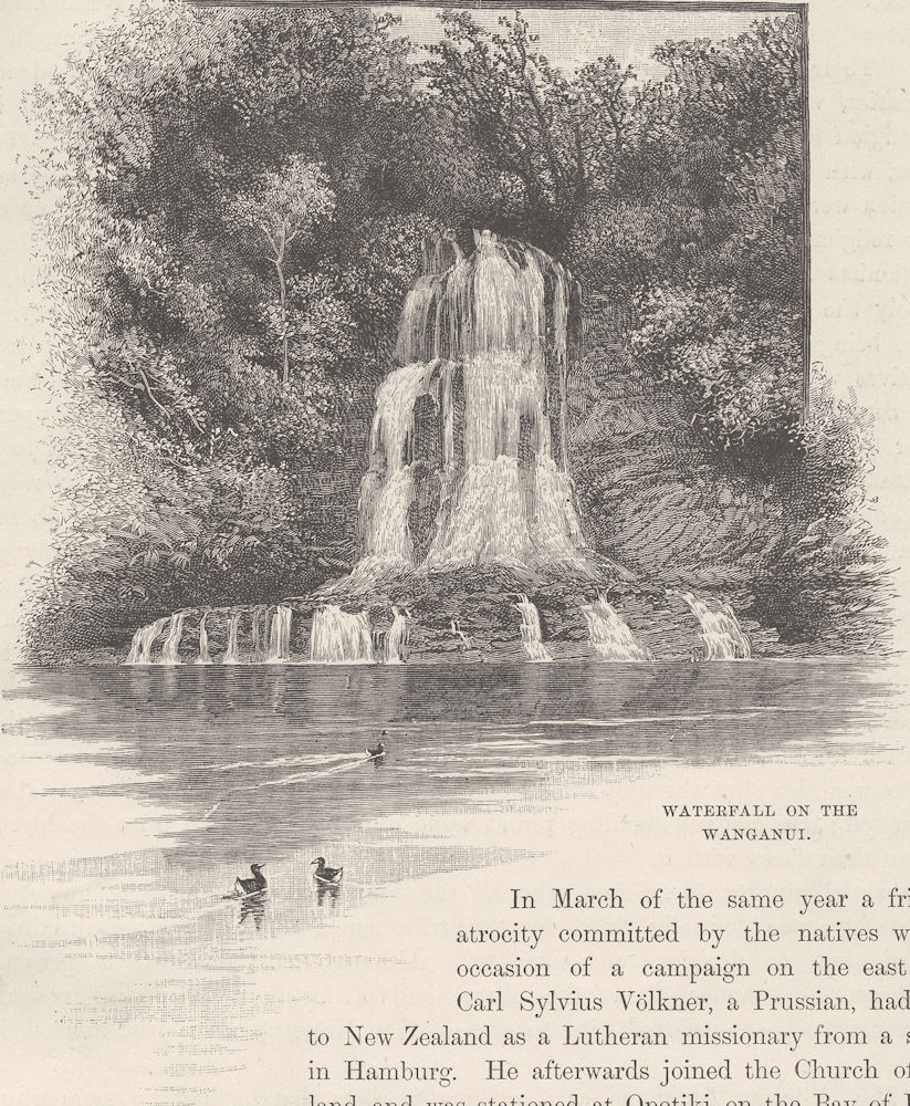 LANDSCAPES. Maori wars. Waterfall, Wanganui 1890 old antique print picture