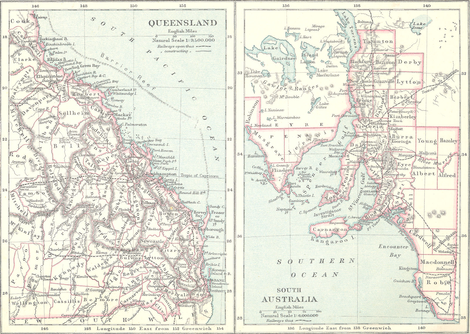 AUSTRALIA. Queensland; South 1890 old antique vintage map plan chart