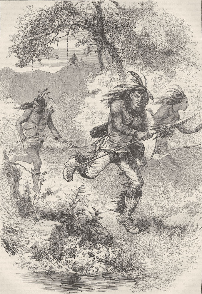 USA. Flight of Indians after massacre c1880 old antique vintage print picture