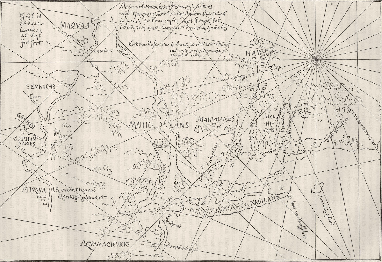 NEW ENGLAND. Earliest New Netherlands map(Hague) c1880 old antique chart
