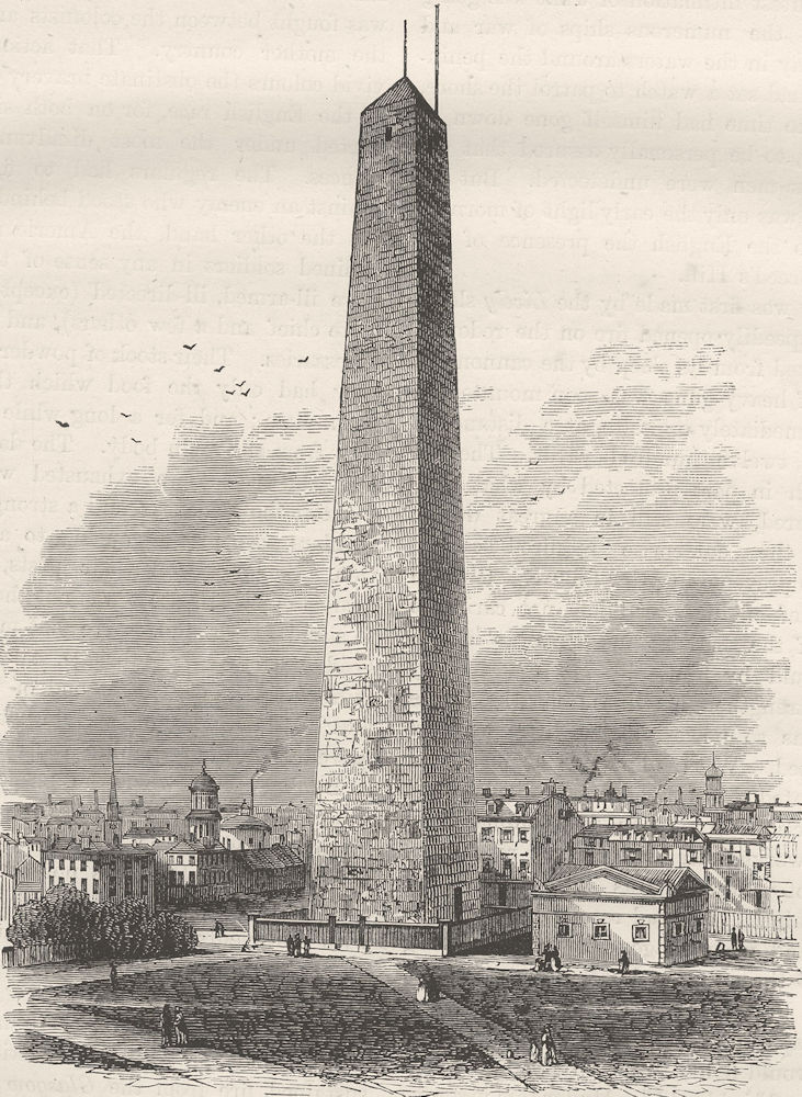 MASSACHUSETTS. Monument, Bunker Hill c1880 old antique vintage print picture