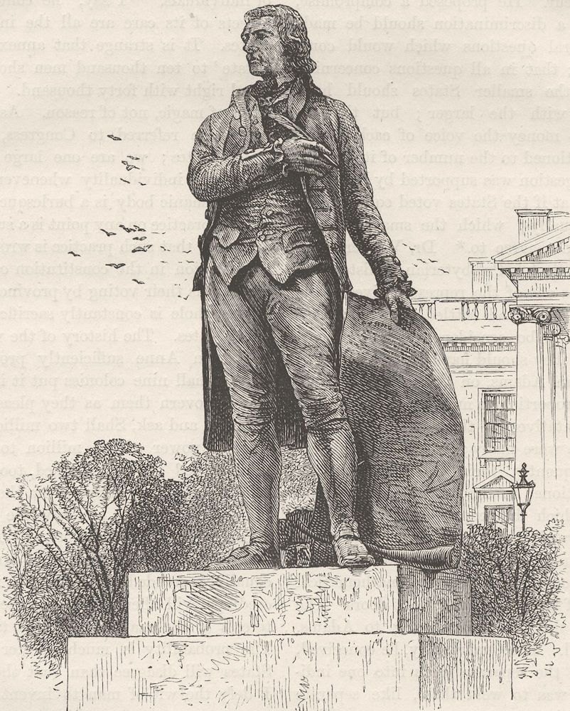 WASHINGTON. Statue of Jefferson, White House  c1880 old antique print picture