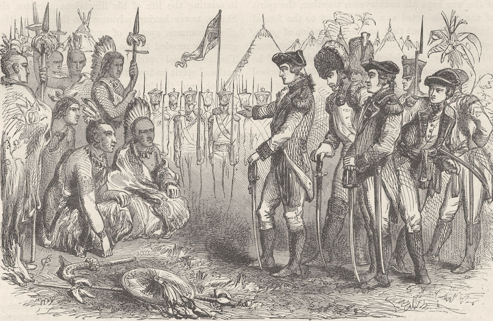 MILITARIA. General Burgoyne addressing Indians c1880 old antique print picture