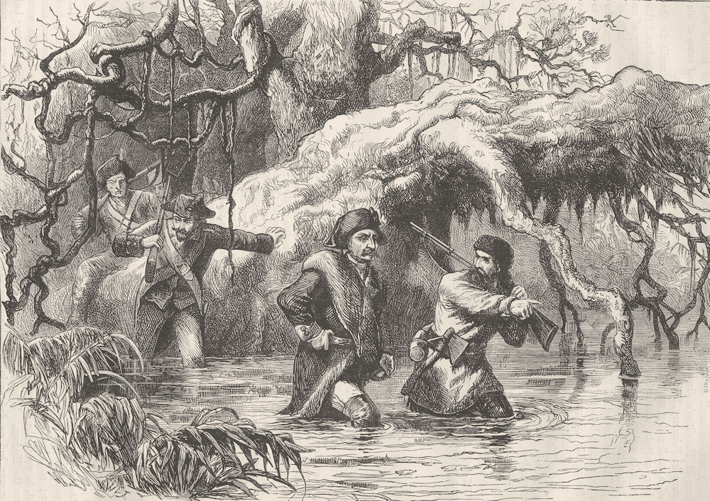 OHIO. Clarke & his troops crossing Wabash c1880 old antique print picture