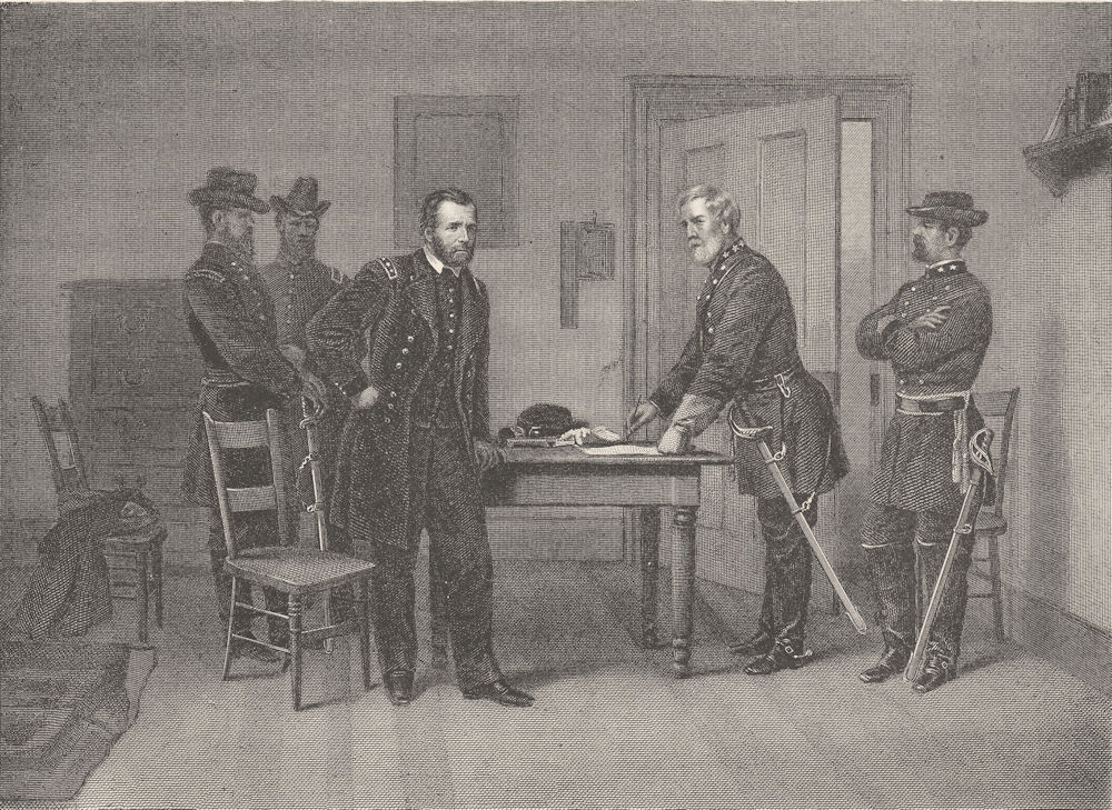 USA. Surrender of General Lee c1880 old antique vintage print picture