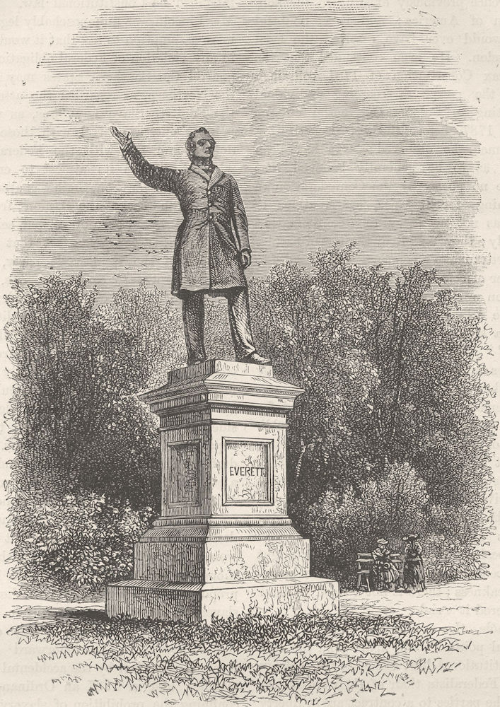 MASSACHUSETTS. Civil War. Statue of Everett, Boston c1880 old antique print