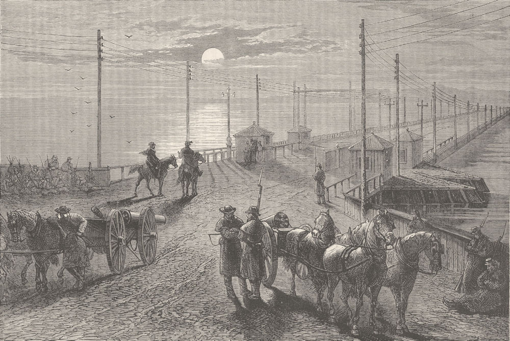 USA. Civil War. Guarding bridge, Potomac c1880 old antique print picture