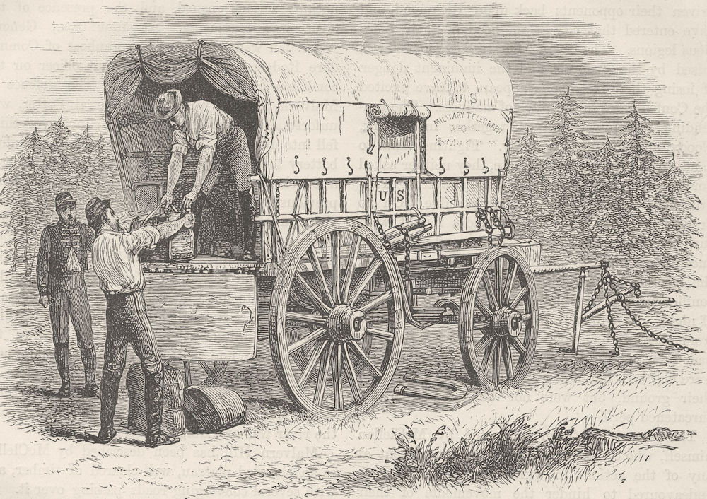 USA. Civil War. Military telegraph wagon c1880 old antique print picture