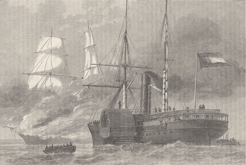 USA. Civil War. Nashville Destroying Federal ship c1880 old antique print