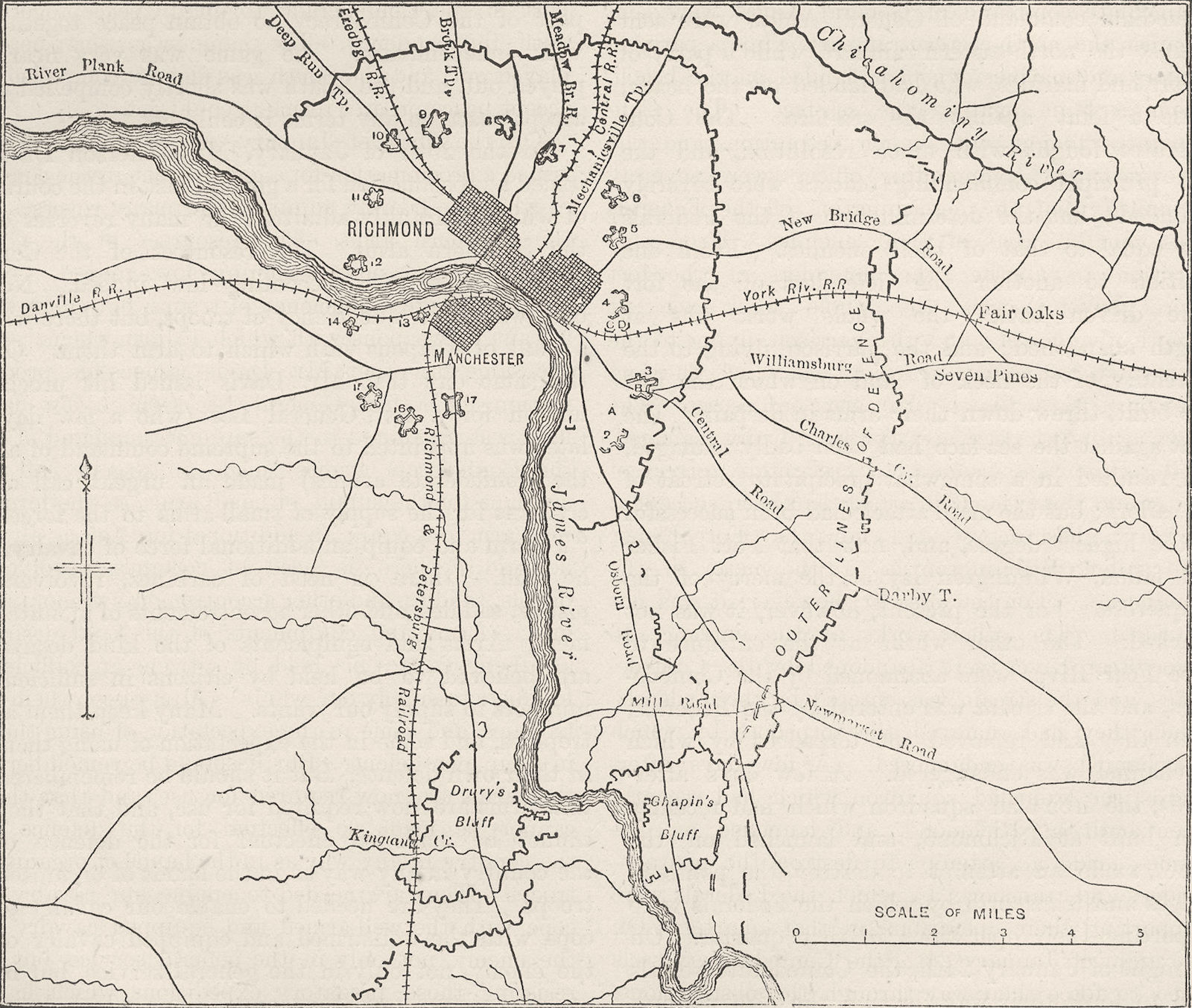 VIRGINIA. Civil War. Plan of Richmond & area c1880 old antique map chart