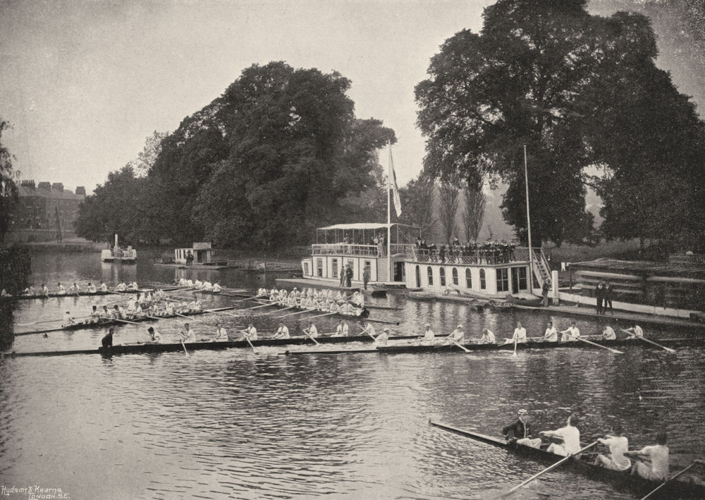 OXON. Thames at Oxford. eights post a race 1897 old antique print picture