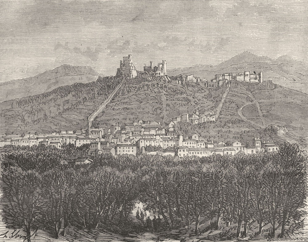 Associate Product ARDECHE. Ruines du Chateau de Rochemaure 1881 old antique print picture