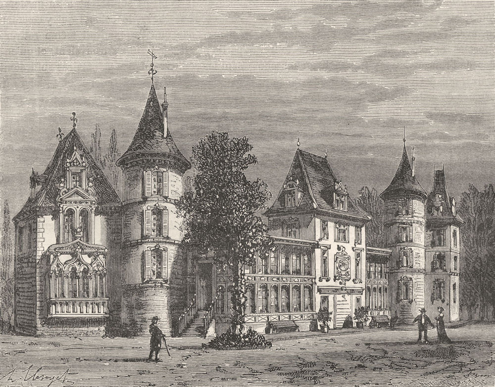 BELLEVUE. Ardennes. Chateau, pres Sedan 1881 old antique vintage print picture