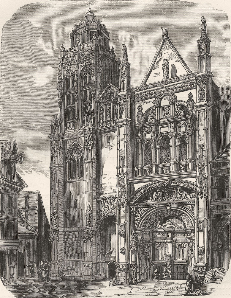 EURE. Eglise St-Gervais--Protais, a Gisors 1881 old antique print picture