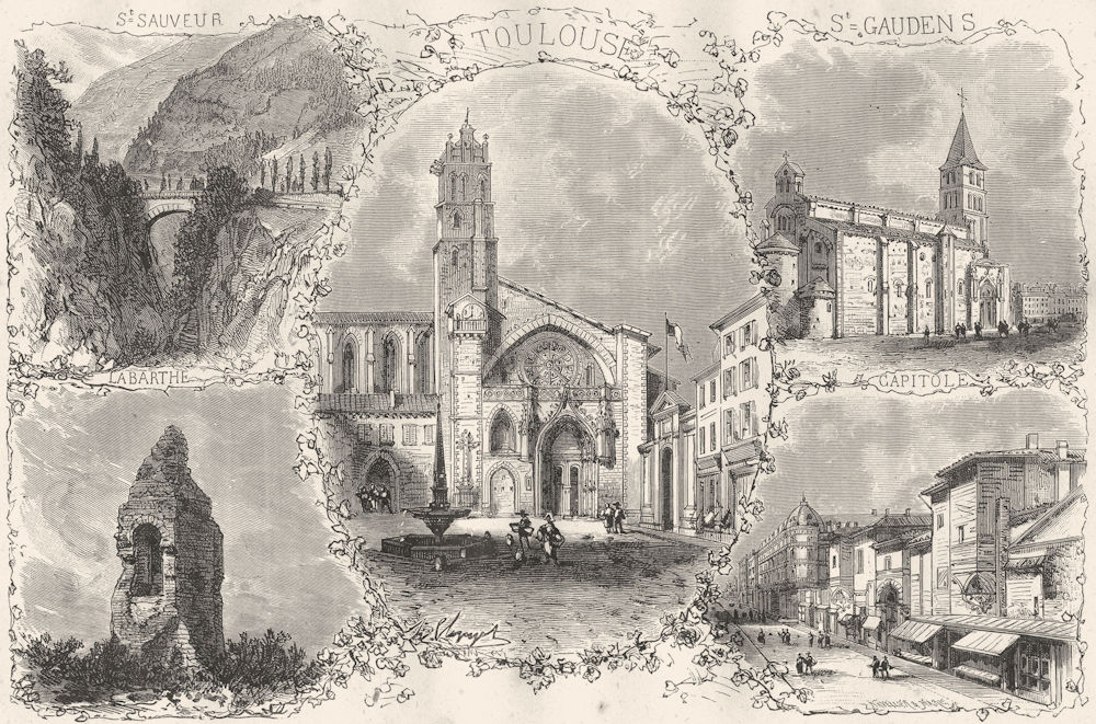 Hte GARONNE. St Sauveur; Labarthe; Toulouse; Gaudens 1881 old antique print