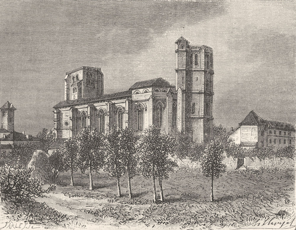 GERS. Eglise de Romieu 1881 old antique vintage print picture