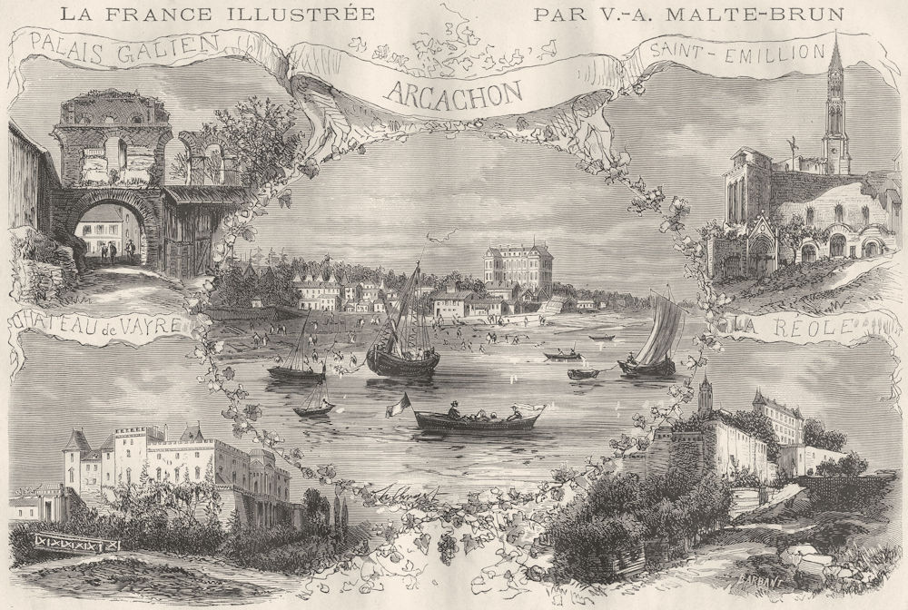 GIRONDE. Vues Remarquables Du Departement de 1881 old antique print picture
