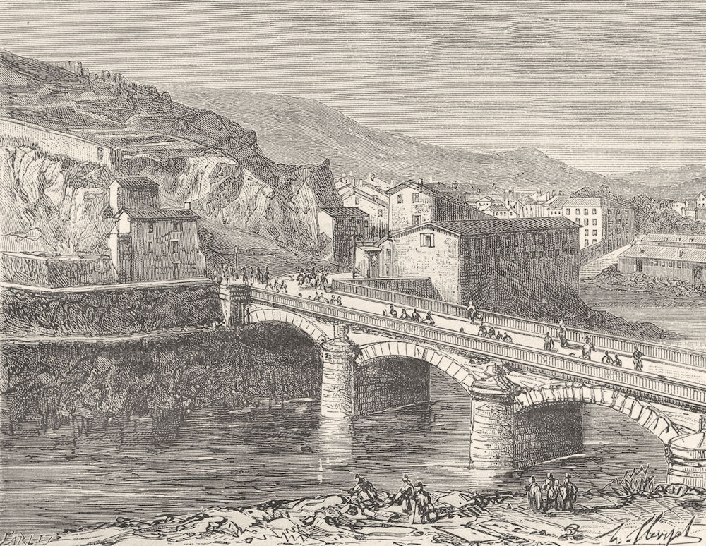 HÉRAULT. Herault. Pont Vinas, a Lodeve 1881 old antique vintage print picture