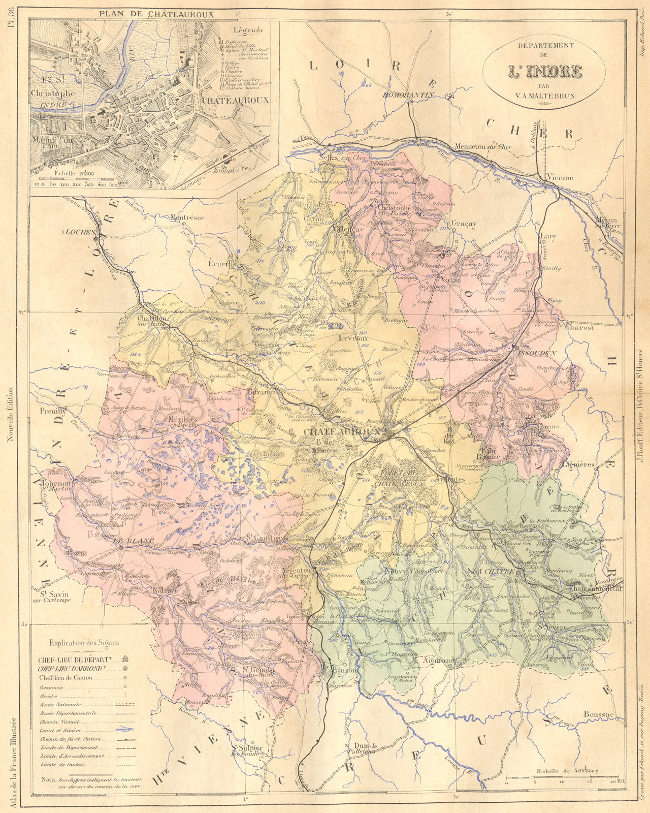 INDRE. Departement de L'Indre; plan Chateauroux 1881 old antique map chart