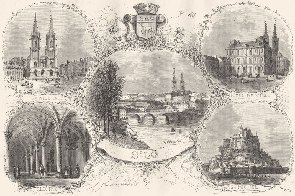 Associate Product SAINT-LÔ. Cathedrale; Hotel Ville; Mt St Michel 1882 old antique print picture