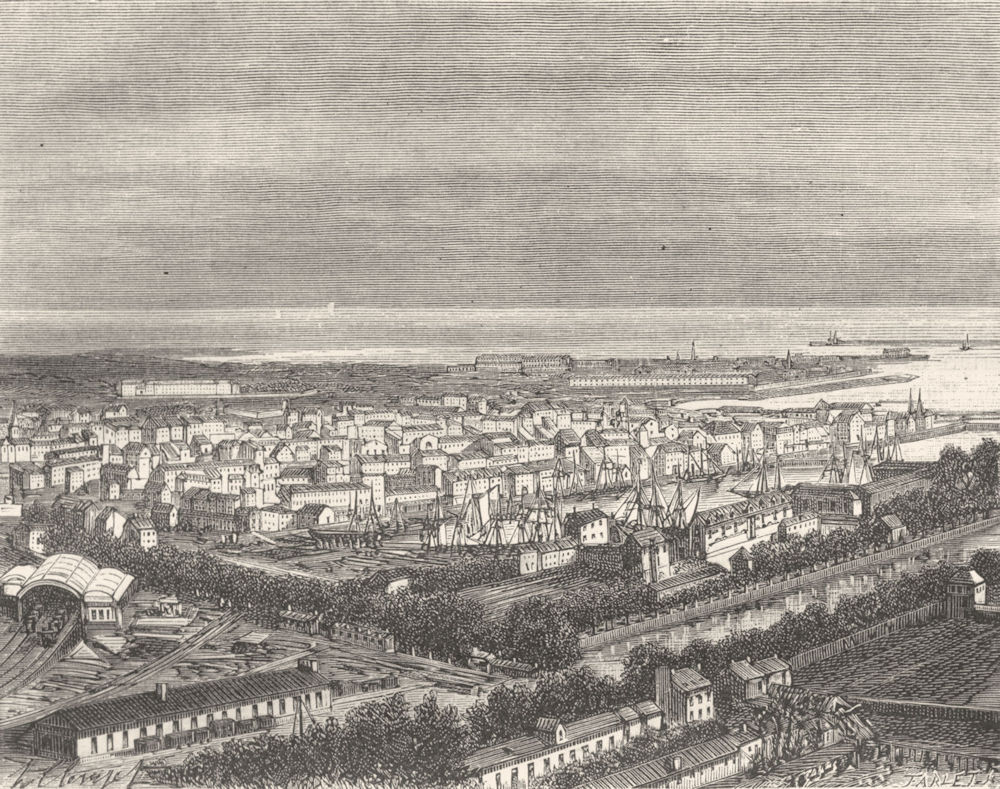 MANCHE. Cherbourg 1882 old antique vintage print picture