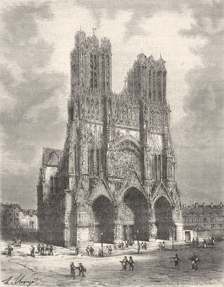 Associate Product MARNE. Cathedrale de Reims 1882 old antique vintage print picture