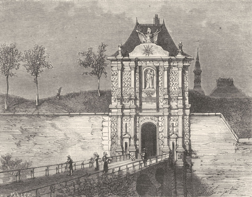 NORD. Porte Notre-Dame, a Cambrai 1882 old antique vintage print picture