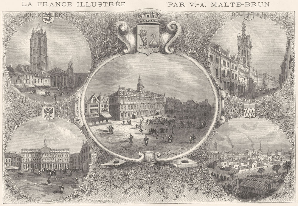 NORD. Vues Principales Villes Du Departement 1882 old antique print picture