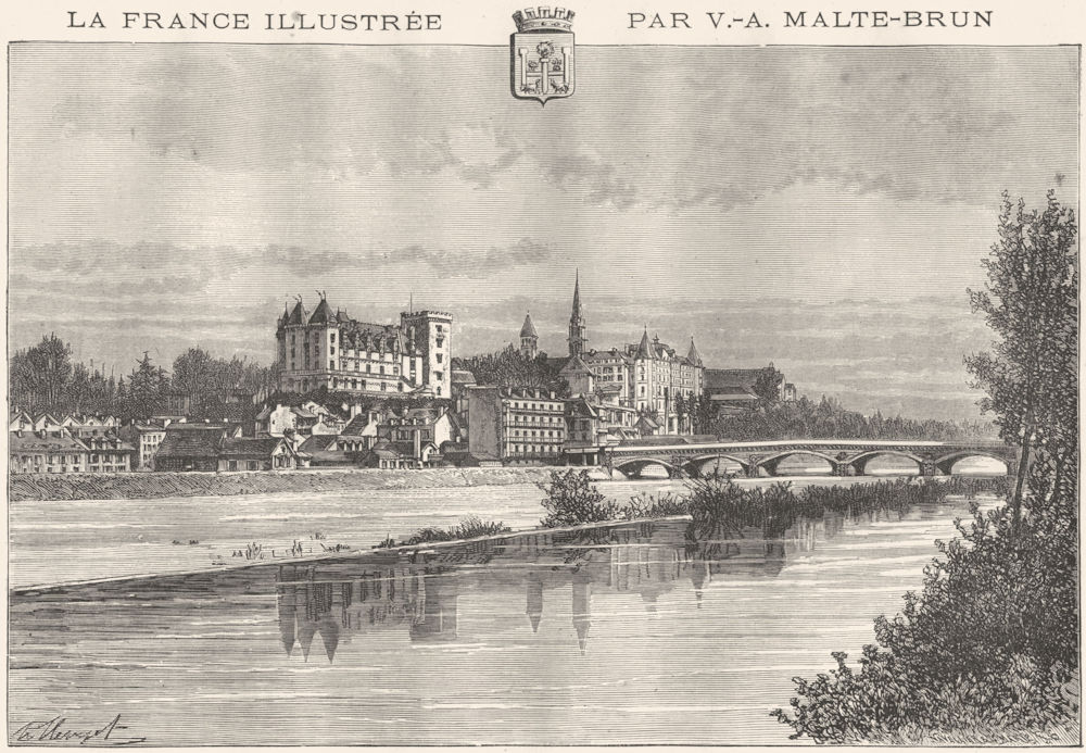 PYRÉNÉES-ATLANTIQUES. Pau 1882 old vintage print picture
