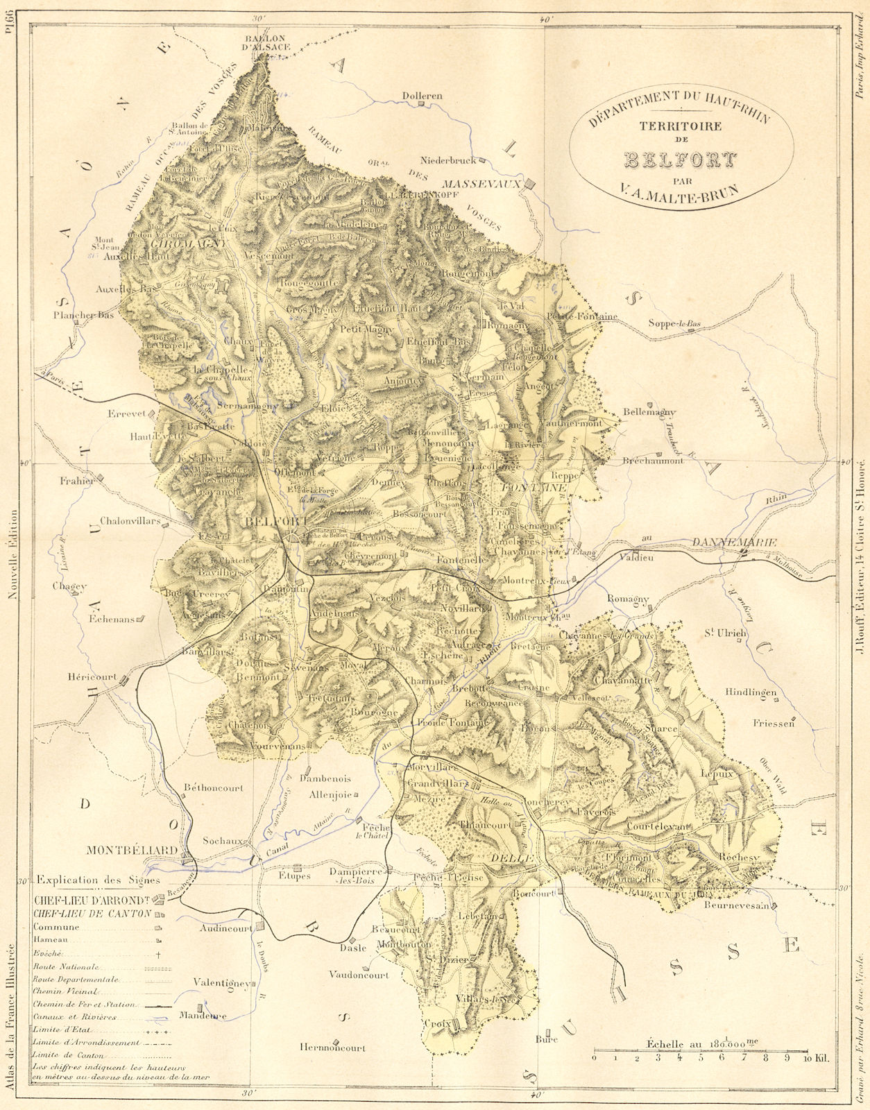 HAUT-RHIN. Departement du-Territoire de Belfort 1883 old antique map chart