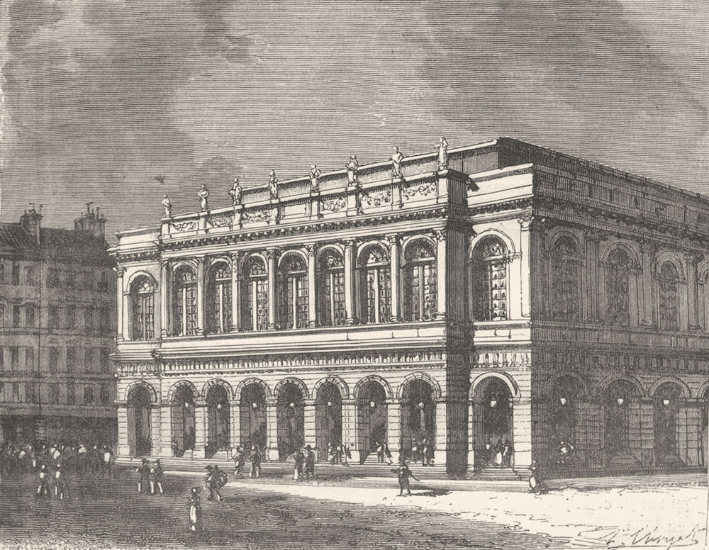 RHÔNE. Rhone. Theatre de Lyon 1883 old antique vintage print picture