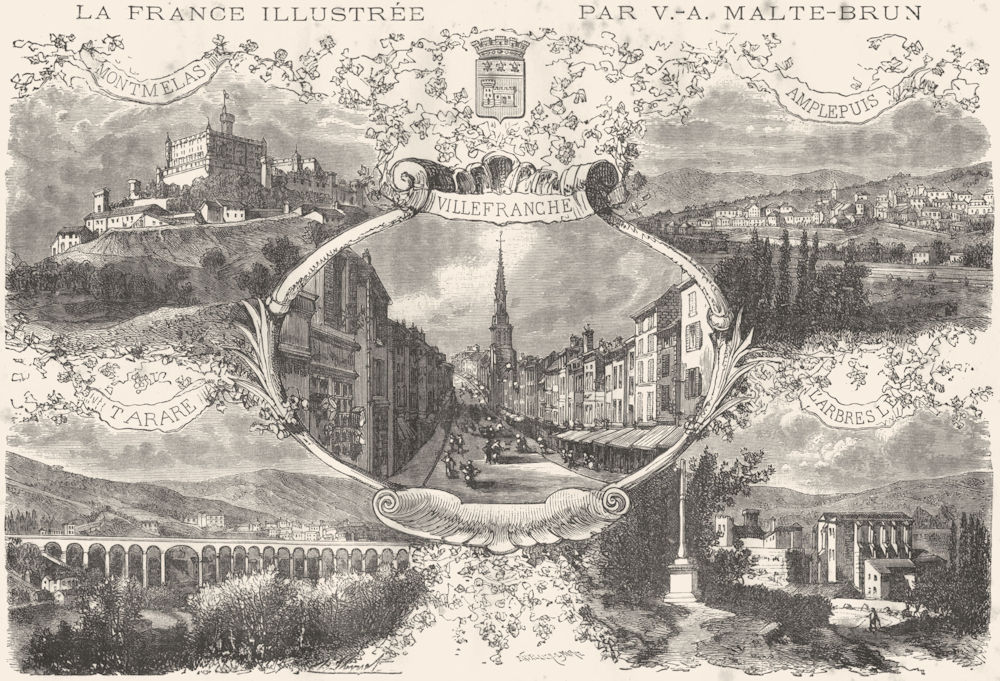 RHONE. Vues Principales Villes du Departement 1883 old antique print picture