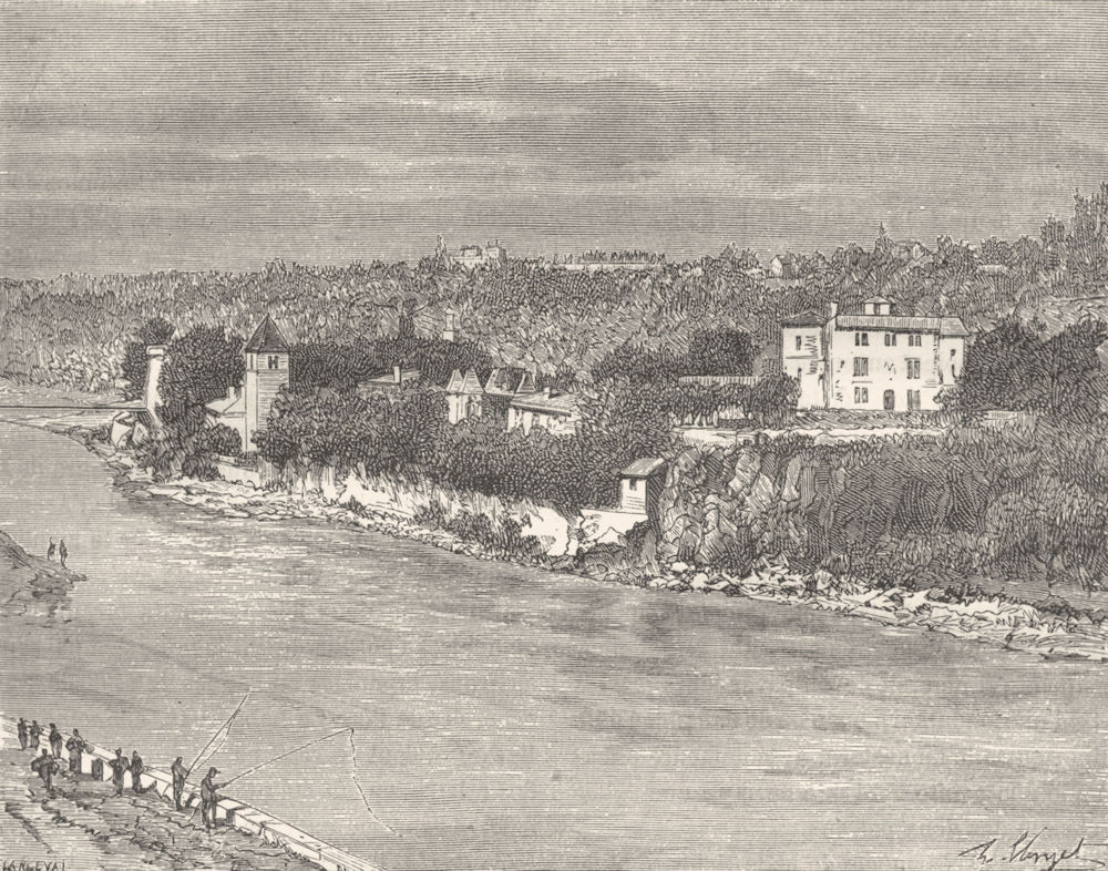 RHÔNE. Rhone. Ile Barbe, pres de Lyon 1883 old antique vintage print picture
