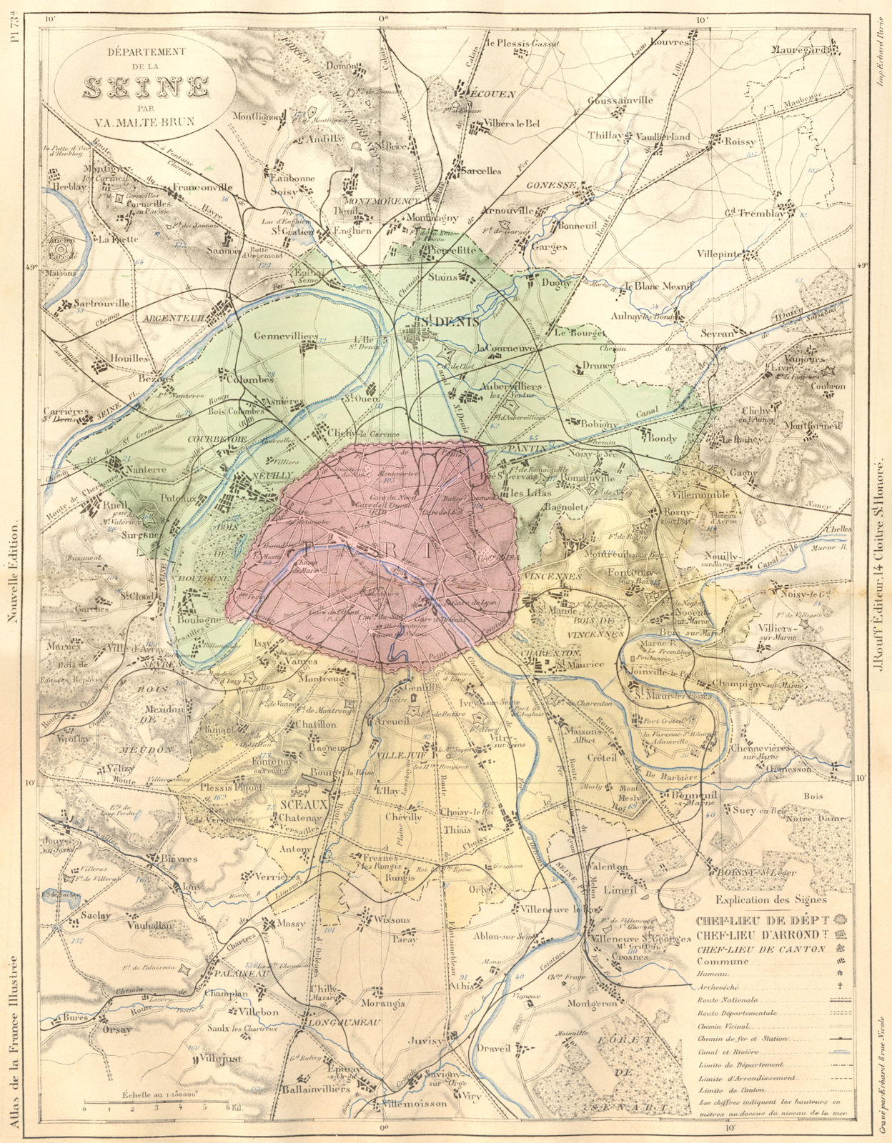 FRANCE. Departement de Seine 1883 old antique vintage map plan chart