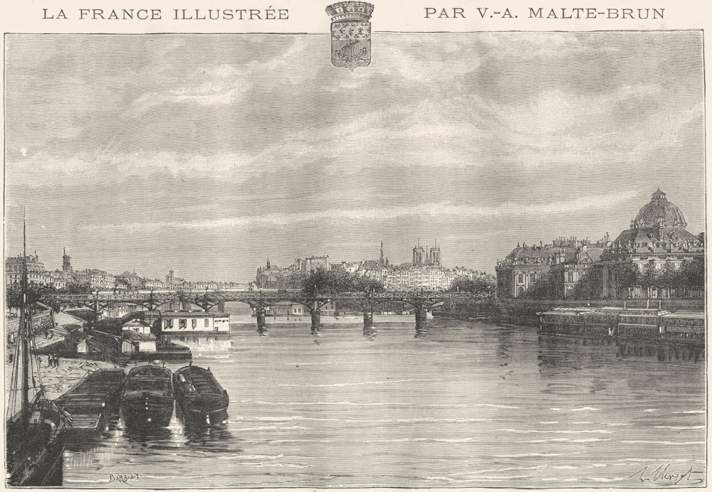 PARIS. Quais 1883 old antique vintage print picture