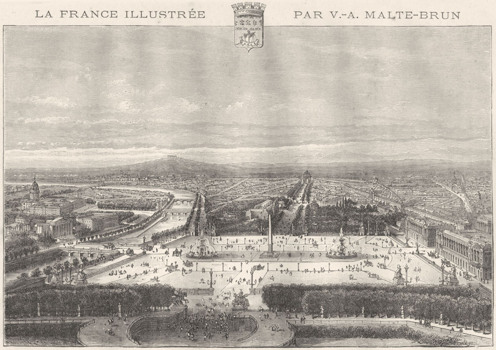 PARIS. Place de Concorde 1883 old antique vintage print picture