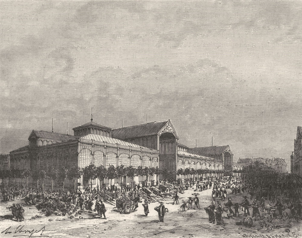 PARIS. Seine. Halles centrales 1883 old antique vintage print picture
