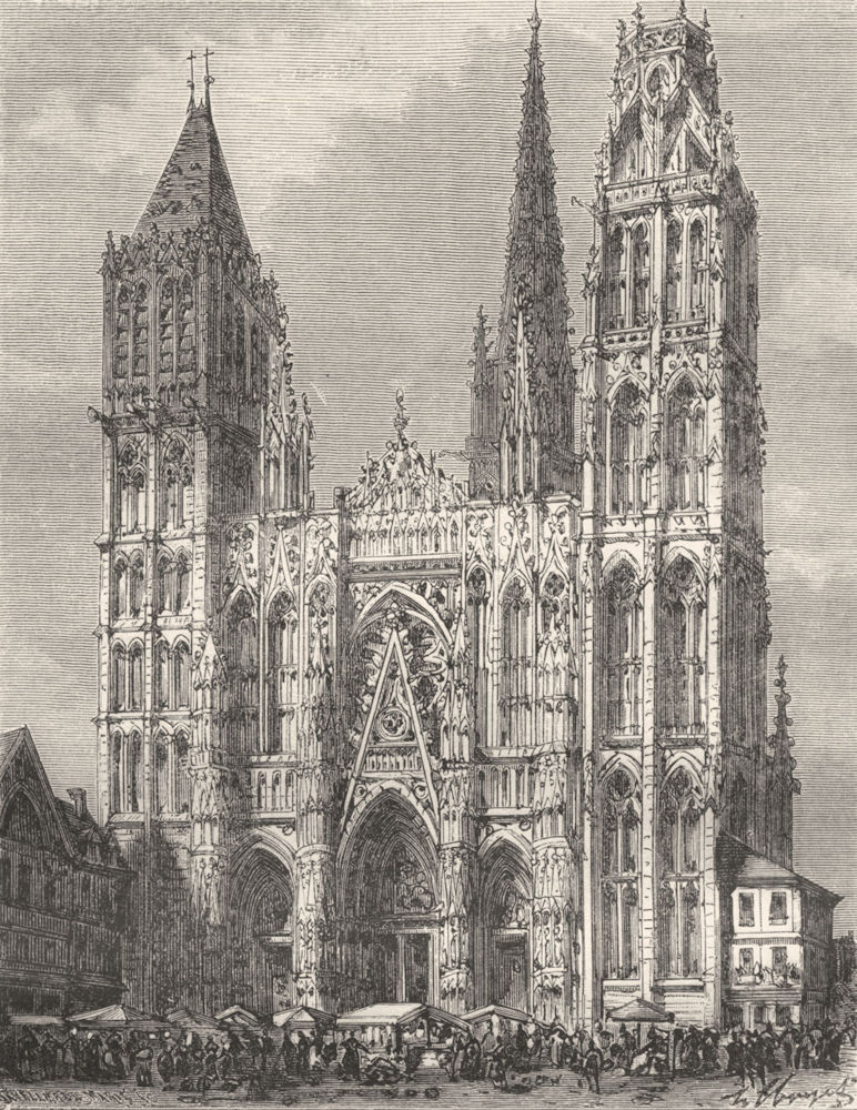 Associate Product SEINE-MARITIME. Inferieure. Cathedrale de Rouen 1883 old antique print picture