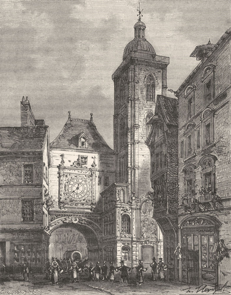 GROSSE HORLOGE. Inferieure. tour de, a Rouen 1883 old antique print picture