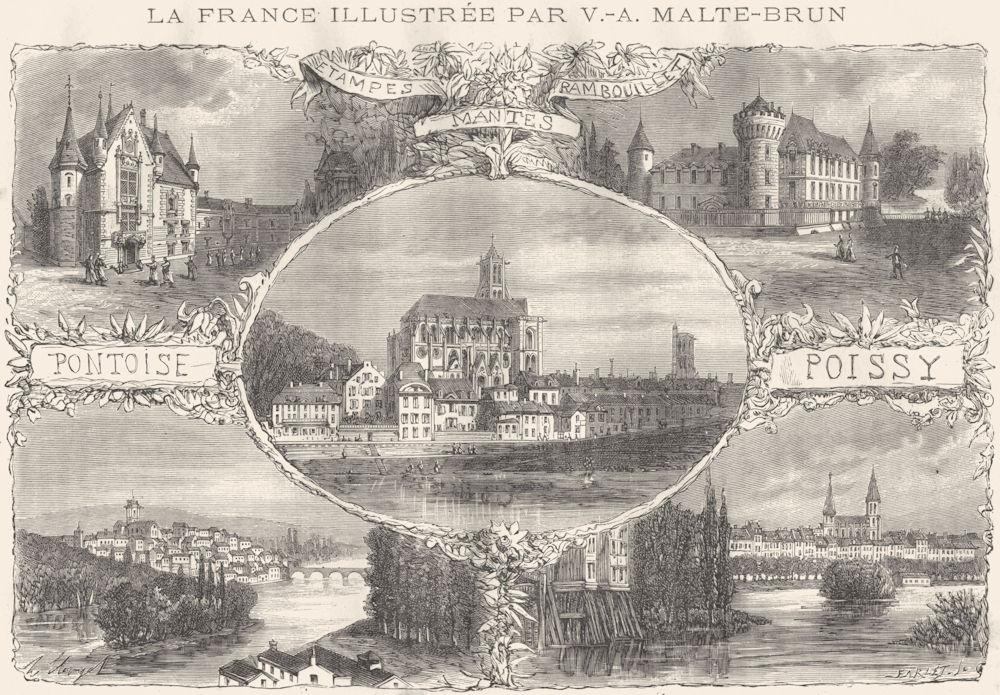 RAMBOUILLET. Etampes; Mantes; Pontoise; Poissy 1883 old antique print picture