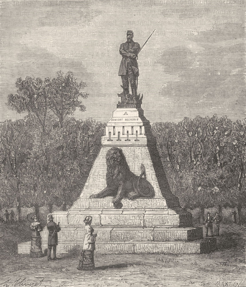 DEUX SEVRES. Statue Denfert-Rochereau St-Maixent 1883 old antique print