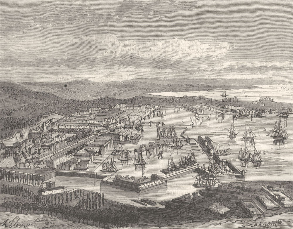 VAR. Port de Toulon 1884 old antique vintage print picture