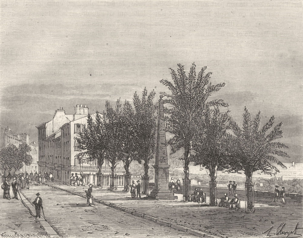 VAR. Place Palmiers, a Hyères 1884 old antique vintage print picture