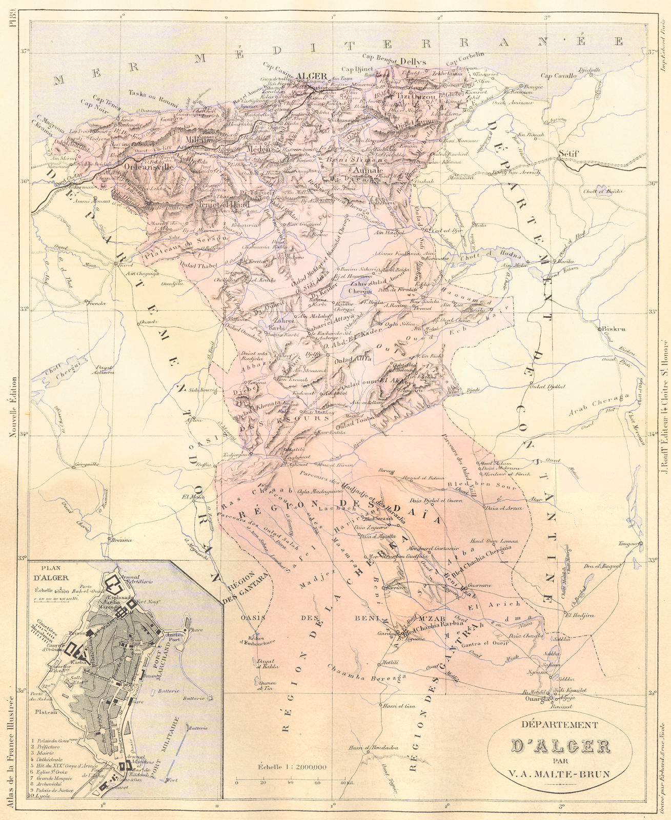 ALGERIA. Departement D'Alger; plan 1884 old antique vintage map chart