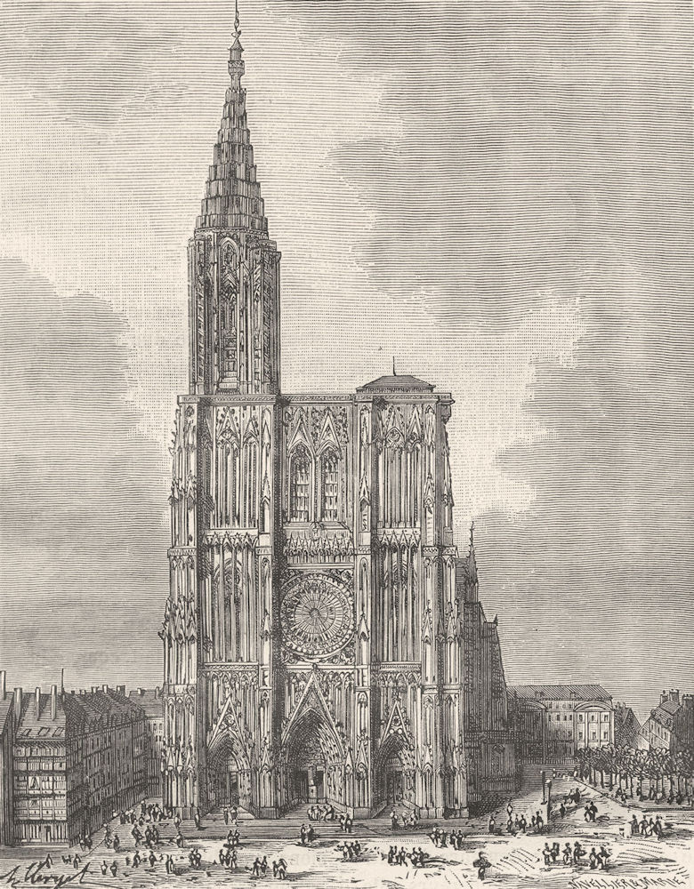 STRASBOURG. Alsace-Lorraine. Cathedrale de 1884 old antique print picture