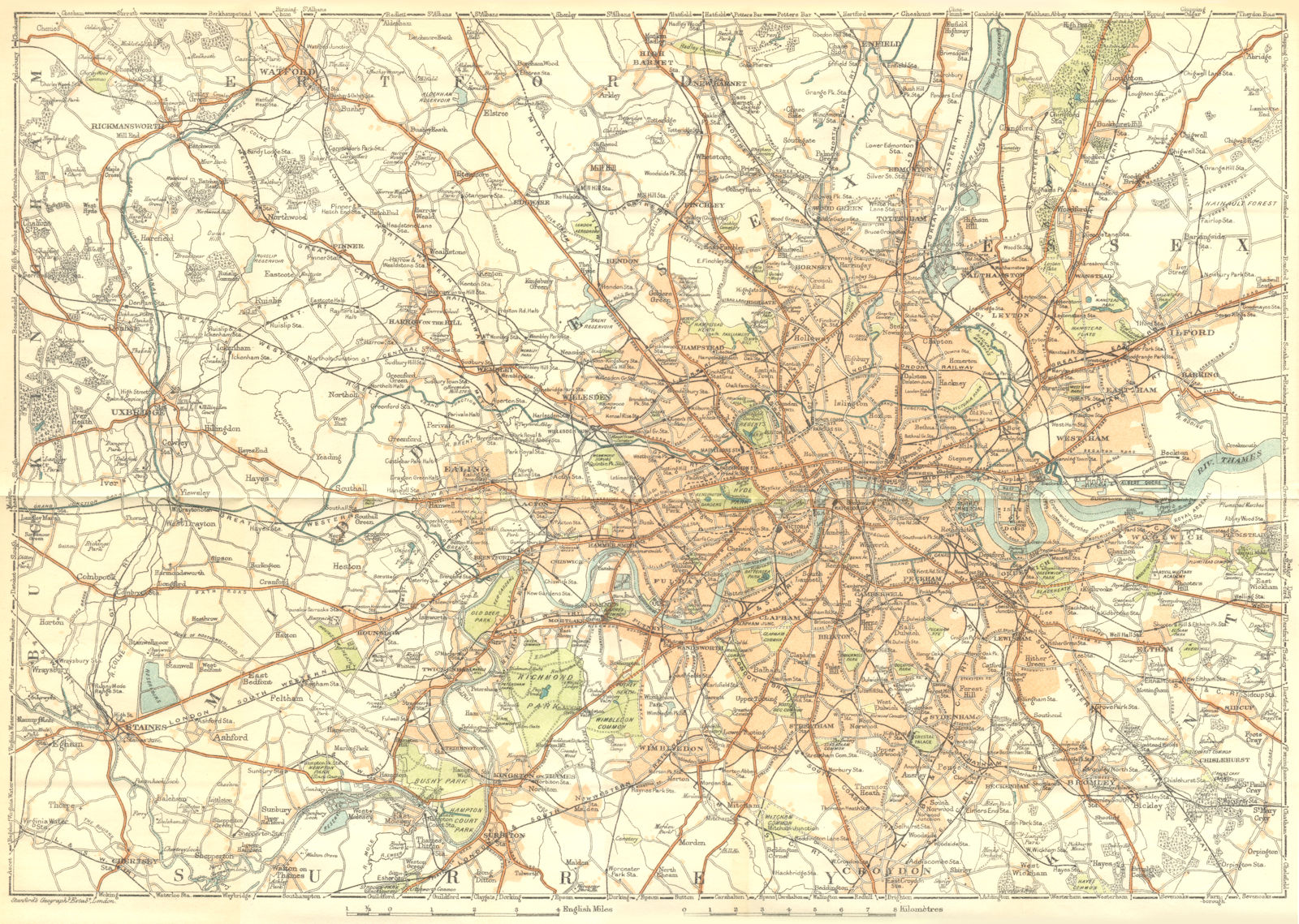 LONDON. Area of 1924 old vintage map plan chart