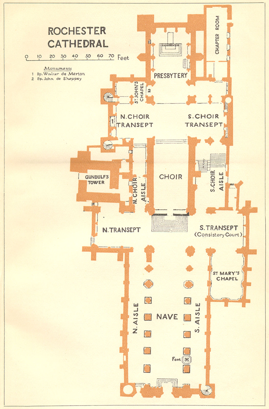 KENT. Rochester cathedral 1924 old vintage map plan chart