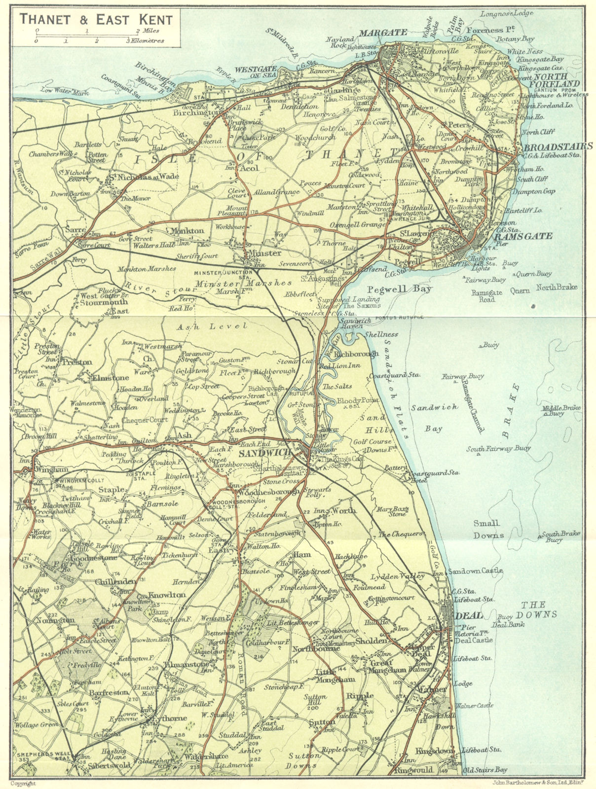 KENT. Thanet & east 1924 old vintage map plan chart